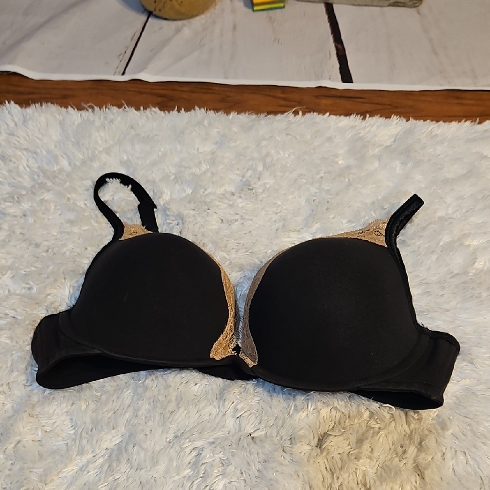 Black‎ Bra with Gold Lace Trim Detail Lingerie Comfortable Everyday